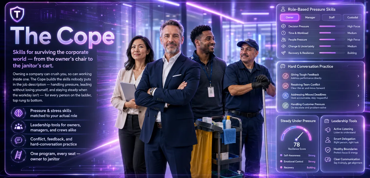 The Cope — skills for surviving the corporate world, from the owner's chair to the janitor's cart.